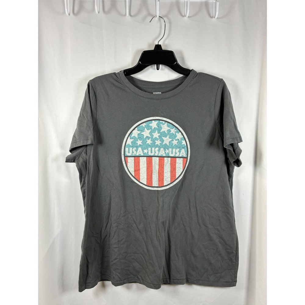 Sonoma Goods for Life Womens XL USA Graphic T-Shirt Charcoal Gray Short Sleeve